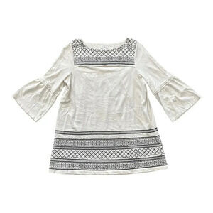 J. Jill Ivory Embroidered Bell Sleeve Tunic Top S